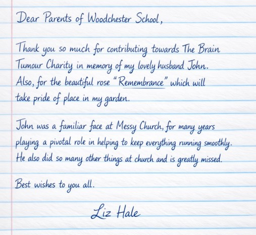 Liz Hale thanks Woodchester parents for kind donation